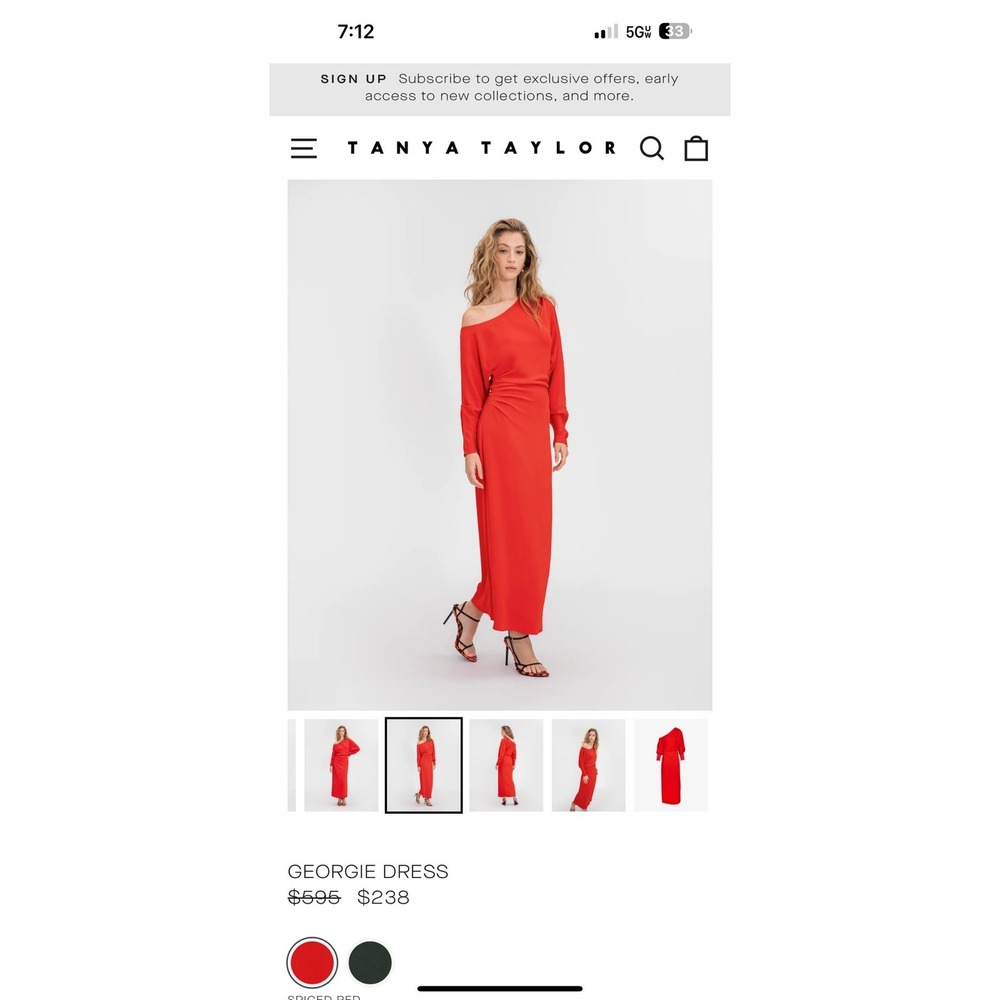 Tanya Taylor‎ Red Long Sleeve Maxi Dress Ruched Cocktail Party Elegant Sz 8